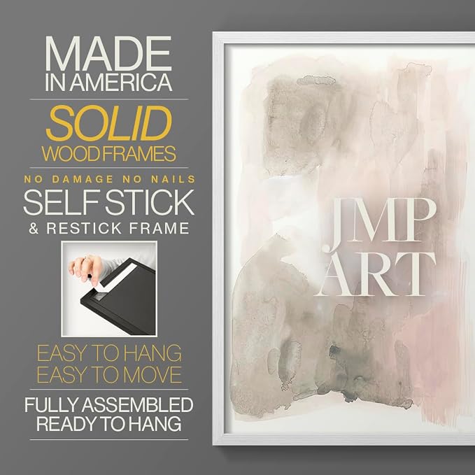 Renditions Gallery Set of 2 Peel & Stick Framed Prints, Watercolor Abstract Wall Art, Nude Color Neutral Aesthetic Wall Decor, Re-Stickable - Ready to Hang - 16"x20" - White Frame LT588