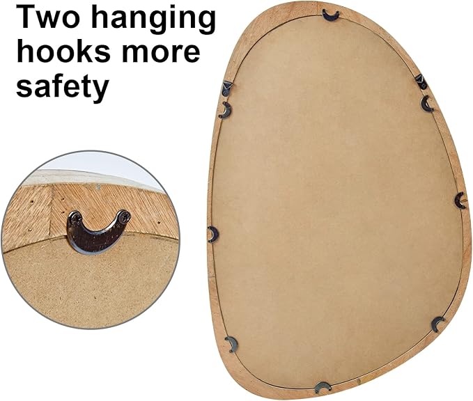 sawsile Irregular Mirror for Decor,Wood Frame Asymmetrical Wall-Mounted Mirror, Large Vanity Mirror for Wall Decoration, Modern Mirror for Living Room Bedroom Bathroom Entryway Mirror