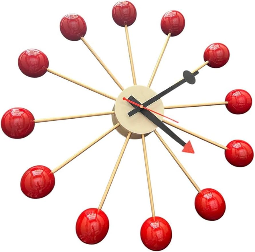 Mid Century Modern Ball Clock: George Nelson Style Wood Wall Decor (Red, 30 Inch)