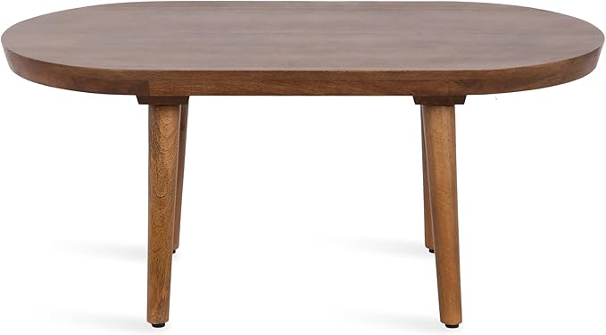 Kate and Laurel Conan Oval Wooden Mid-Century Coffee Table, 38 x 20 x 17, Walnut Brown, Rounded Living Room Table with Solid Mango Wood Construction and Tapered Dowel Legs
