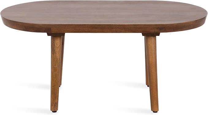 Kate and Laurel Conan Oval Wooden Mid-Century Coffee Table; 38 x 20 x 17; Walnut Brown; Rounded Living Room Table with Solid Mango Wood Construction and Tapered Dowel Legs