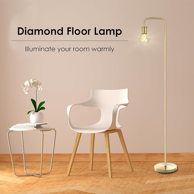 BoostArea Gold Floor Lamp, Industrial Floor Lamp, Minimal Standing Lamp, E26 Socket, On/Off Footswitch, Whole Metal, Modern Small Simple Stand Up Lamp for Bedroom Living Room, Vintage, Mid Century