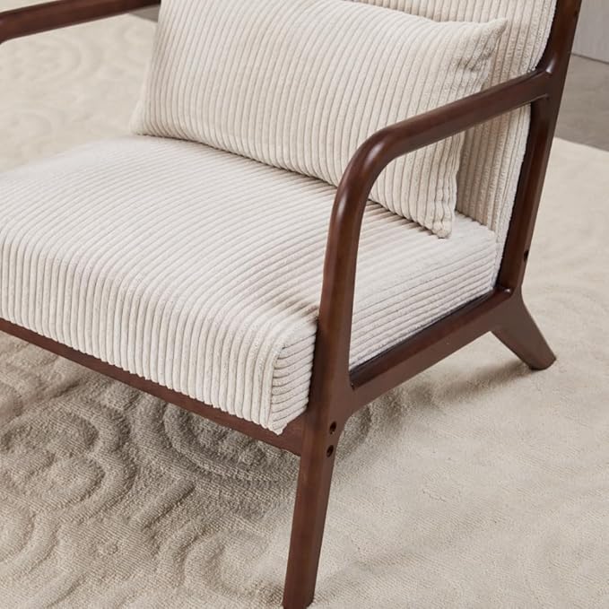 Accent Chairs with Side Table, Mid Century Modern Chair with Pillow, Arm Chair with Solid Wood, Reading Relaxing Leisure Chair for Living Room, Bed Room, Waiting Room, White