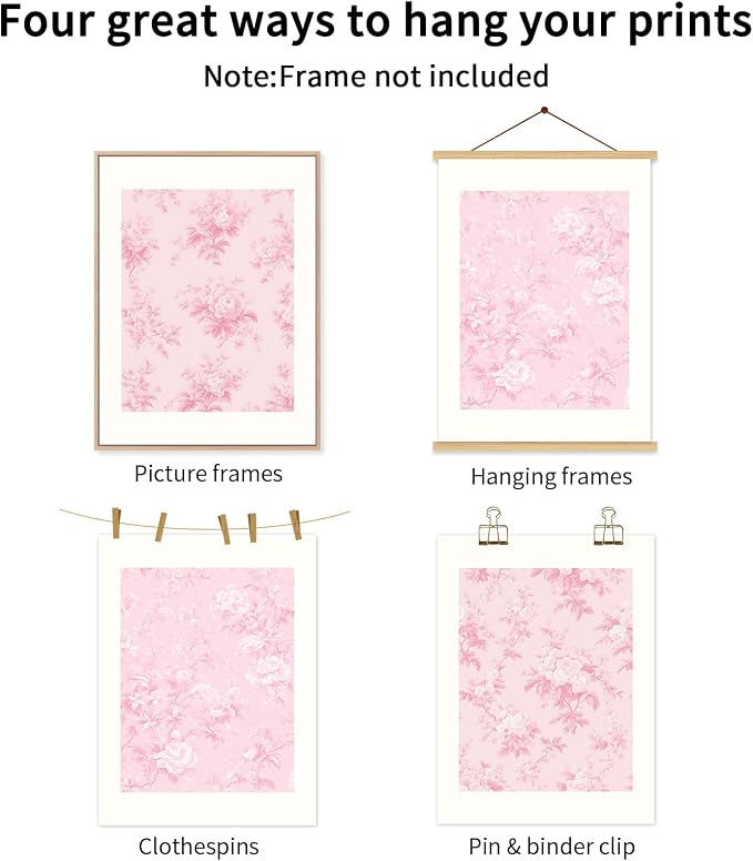 Baccone Pink Floral Wall Art Chinoiserie Flower Wall Decor Pictures Aesthetic Canvas Wall Art Love Shack Fancy Poster Vintage Floral Prints for Living Room Bedroom 16x24 Inch Unframed Set of 3