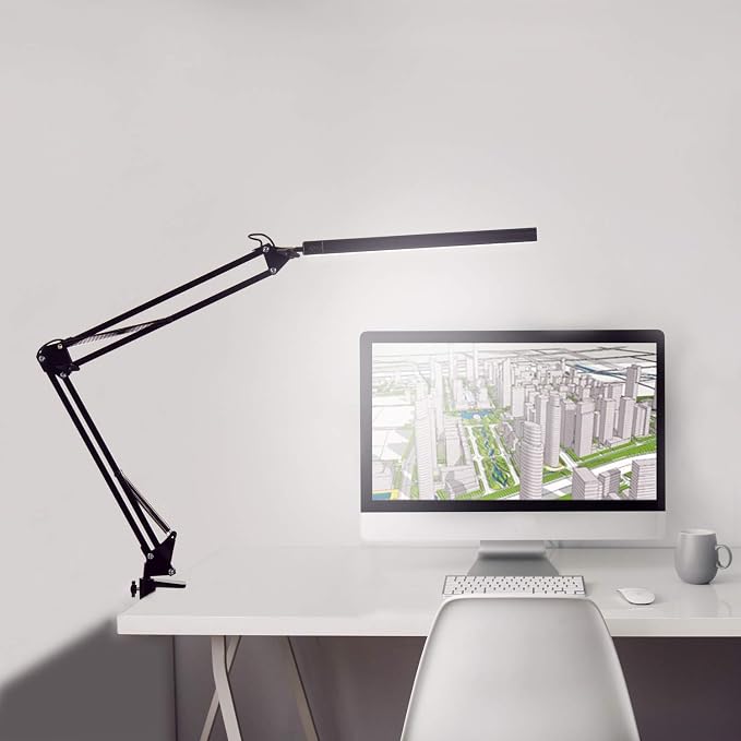 LED Architect Desk Lamp, Touch Control Metal Swing Arm Dimmable Task Lamp, Eye Care Table Lamp with Clamp (5 Color Modes, 10-Level Dimmer) Highly Adjustable Office, Craft, Workbench Light
