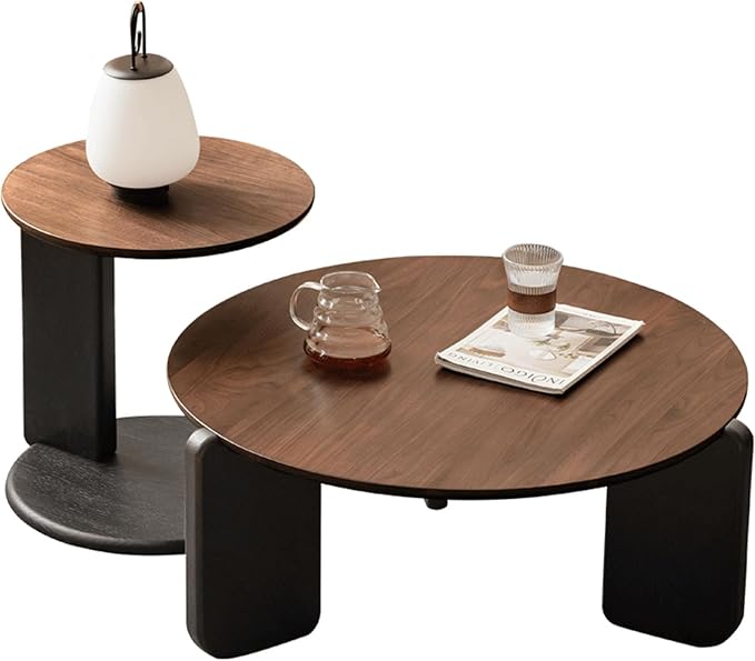 YESWOOD Round Coffee Table, Solid Walnut Wood Top Coffee Table with Oak Legs, Mid Century Morden Living Rooom Table, Small Coffee Table for Bedroom Balcony Living Room (31.34" D x 13.31" H)