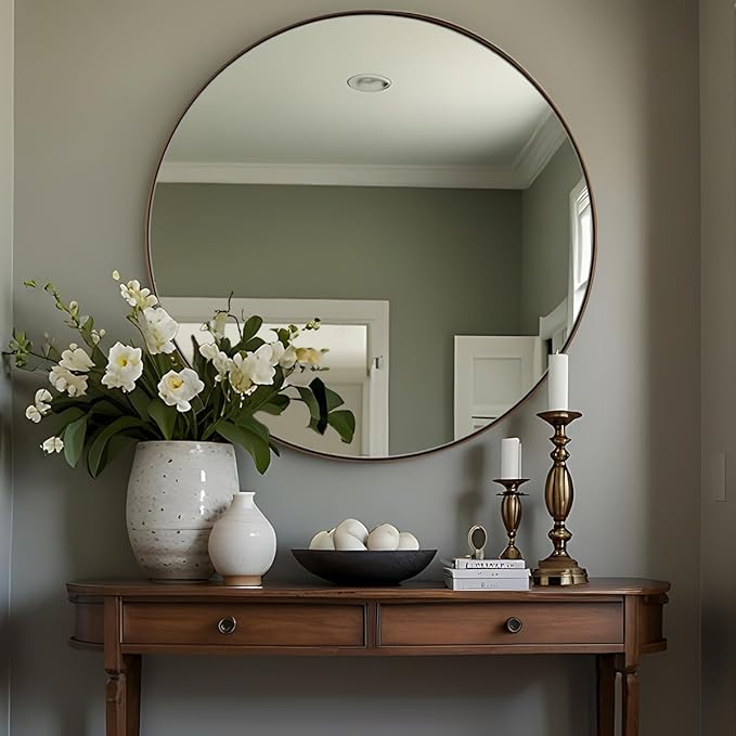 ANDY STAR Bronze Round Mirror 36 inch, Oil Rubbed Bronze Round Mirror in Metal Frame, Anti-Rust Large Bronze Vanity Mirror, HD Reflection, Wall-Mounted