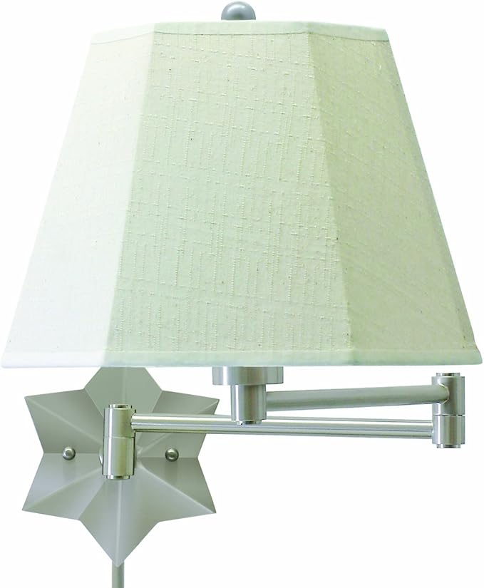 House of Troy WS751-AS 15-Inch Swing-Arm Star Wall Lamp Antique Silver with White Linen Hardback Shade
