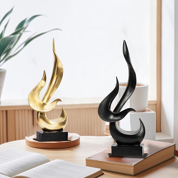 Gold Fire Flame Sculpture, Modern Abstract Resin Statue, Art Statue Home Decor for Living Room TV Stand Coffee Table Shelf Accents Decor.(Small)