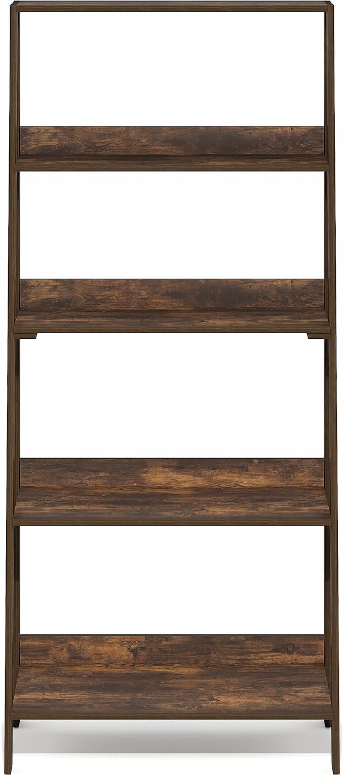 Furinno Ladder Book Shelf, 5-Tier Leaning Standing Shelf, Open Frame Design Bookshelf, Display Storage Shelves, 13 x 23.6 x 53.5, for Living Room, Home Office, Amber Pine
