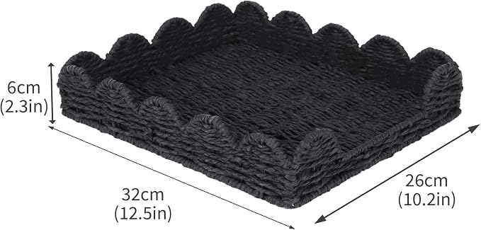Woven Letter Tray, Paper Tray Organizer for Papers, Documents, Folders, Notebooks, and Stationery, Magazine File Holder, Mail Basket, Desk Organizers and Accessories, Office School Home Storage, Black