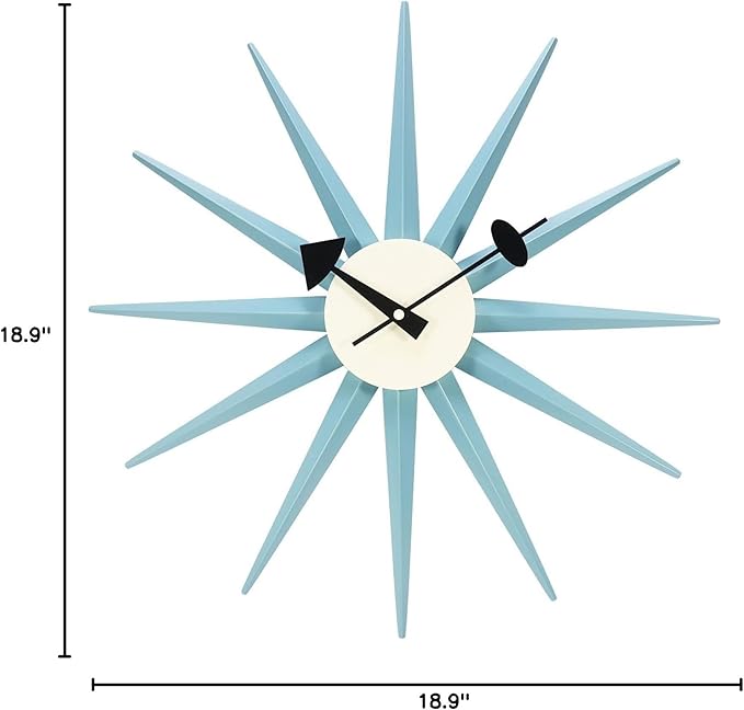 SHISEDECO Art Decorative Modern Silent Wall Clocks for Home, Kitchen, Living Room, Office etc., Colorful Wooden Mid Century Retro Design(Full Range Available) (Sunburst Clock Blue)
