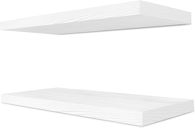 Sorbus Wood Floating Shelves for Wall - 16” Solid Wood Wall Shelves for Bathroom Decor, Books, Bedroom & Living Room - Set of 2 White Wall Mounted Kitchen Shelves - Durable Solid Pine
