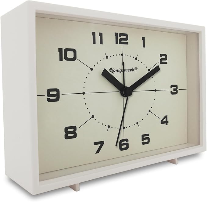 Analog Alarm Clock, 6 inch Silent Non Ticking Small Clock with Night Light, Battery Operated Simply Design for Bedroom, Bedside, Living Room, Room Decor, Desk, Table (White)