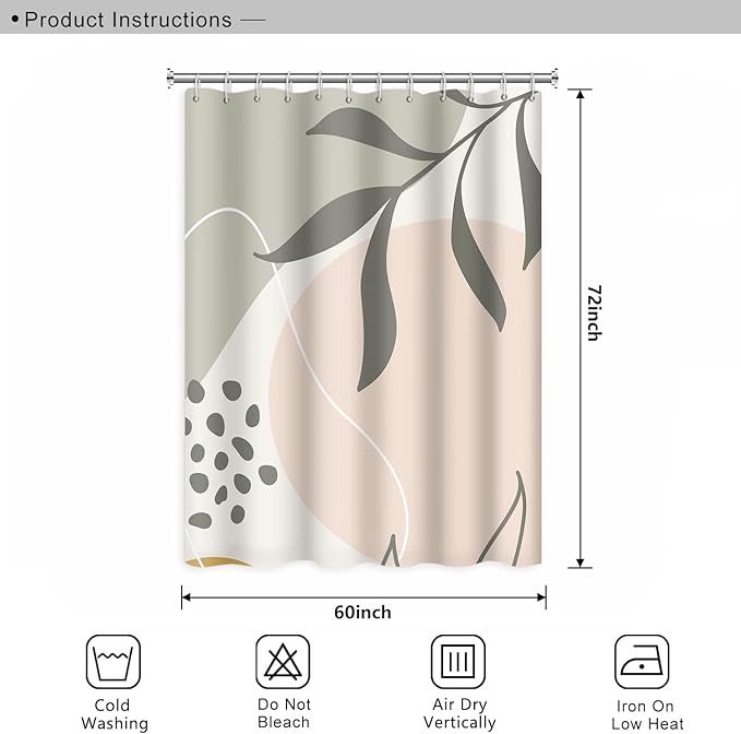 Light Green Eucalyptus Leaves Bathroom Shower Curtain Spring Nature Leaf Abstract Pattern Bath Curtain Waterproof Fabric Modern Elegant Home Decorative Shower Curtain with Hooks, 60x72 Inch