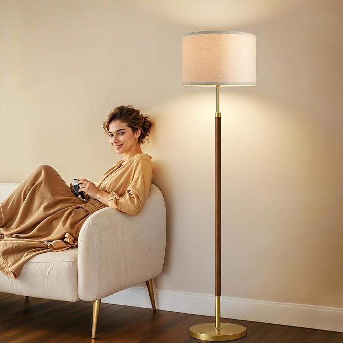 Wood Floor Lamps for Living Room Farmhouse Floor Lamp with Remote Control,Dimmable Vintage Floor Lamp Mid Century Modern Standing Lamp with 3 Color Temperature Tall Floor Lamps For Bedroom Corner