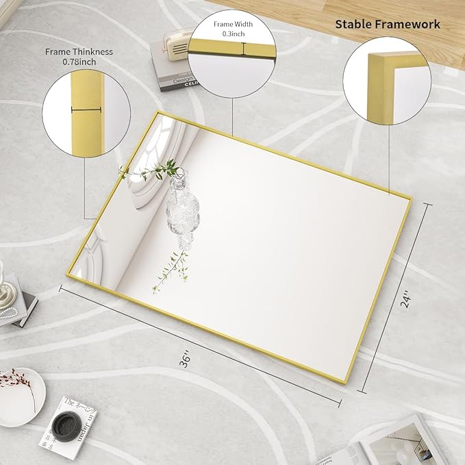 BEAUTYPEAK Wall Mirror Rectangular Bathroom Mirror with Metal Frame, Hangs Horizontal or Vertical for Living Room Bedroom Bathroom Entryway