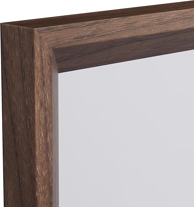 WEER Bathroom Mirror, 28x36 Inch Wall Mirror, Walnut Wood Grain Framed Mirror, Rectangle Vanity Mirror, Tempered Glass, Anti-Rust, Hangs Horizontally or Vertically
