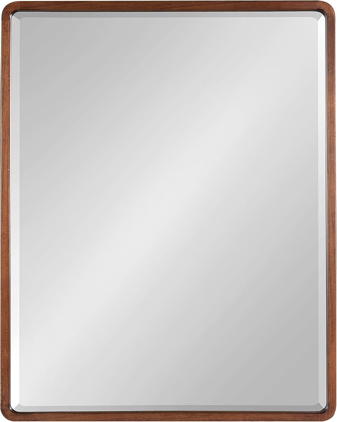 Kate and Laurel McLean Modern Wood Framed Rounded Rectangle Wall Mirror, 24 x 30, Walnut Brown, Decorative Round Rectangular Mirror for Contemporary Wall Decor