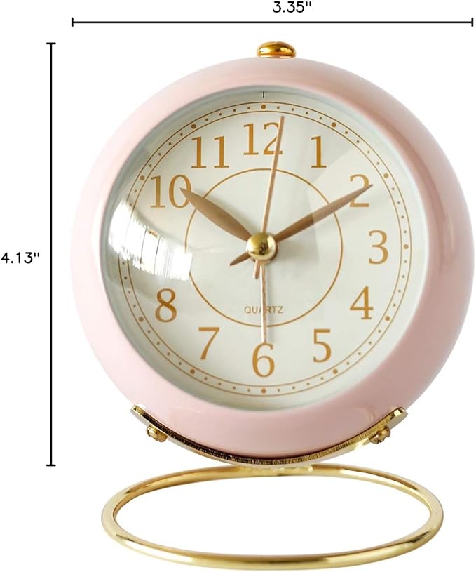 SHISEDECO Small Tableclocks Classic Non-Ticking Tabletop Alarm Clock with Backlight, Battery Operated Astronaut Deskclock with HD Glass for Living Room Bedroom Bedside Indoor Decor (Pink)