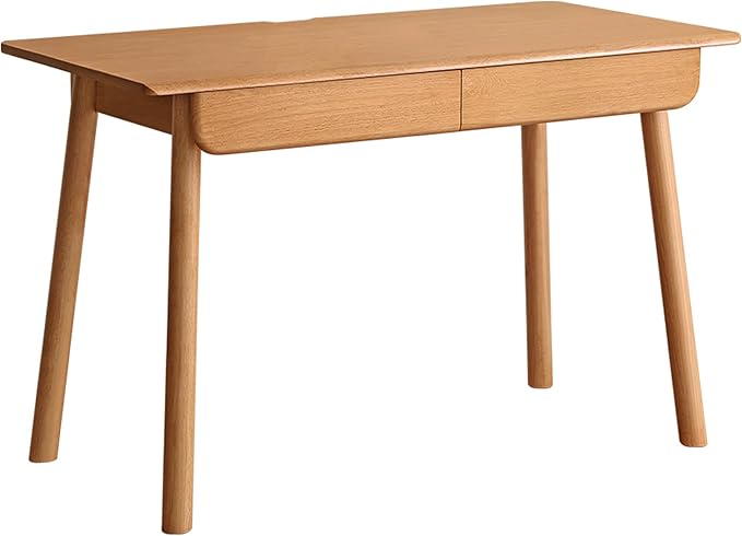 100% Solid Wood Desk, Mid Century Home Office Desk, Modern Computer Desk with Drawer for Writing Study Vanity 47.24" W