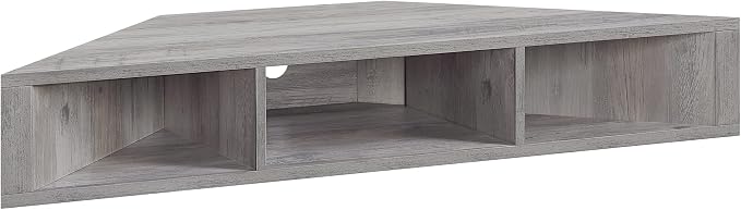BELLEZE 47 Inch Modern Floating Wall Mounted Corner Shelf, TV Console with Three Shelves and A Cable Cutout, Space Saving Decorative Media Corner Storage - Russel (Gray Wash)
