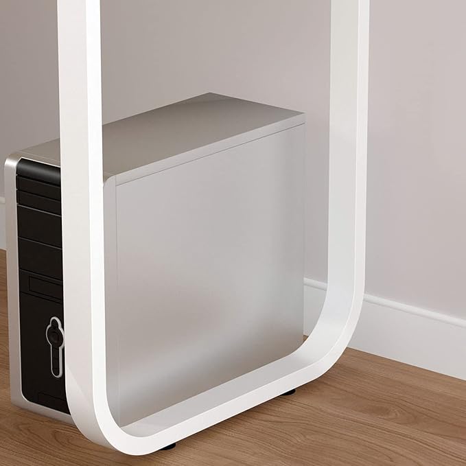 Homsee Home Office Computer Desk Corner Desk with 3 Drawers and 2 Shelves, 55 Inch Large L-Shaped Study Writing Table with Storage Cabinet - White