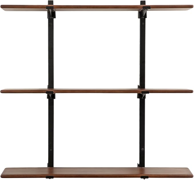 Kate and Laurel Atwood Three-Tiered Adjustable Mango Wood Wall Shelf, 32 x 10 x 30, Walnut Brown and Black, Modular Shelving Unit and Wall Organizer for Entryway Storage or Living Room Display Shelves