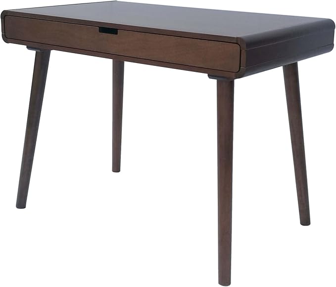 Anwick 40 Inch Writing Desk with Drawers,Wood Desks for Small Spaces,Modern Home Office Desk for Bedroom, Writing Table with Solid Legs for Work and Study, Walnut Finish, Mid Century (Brown, 40'')
