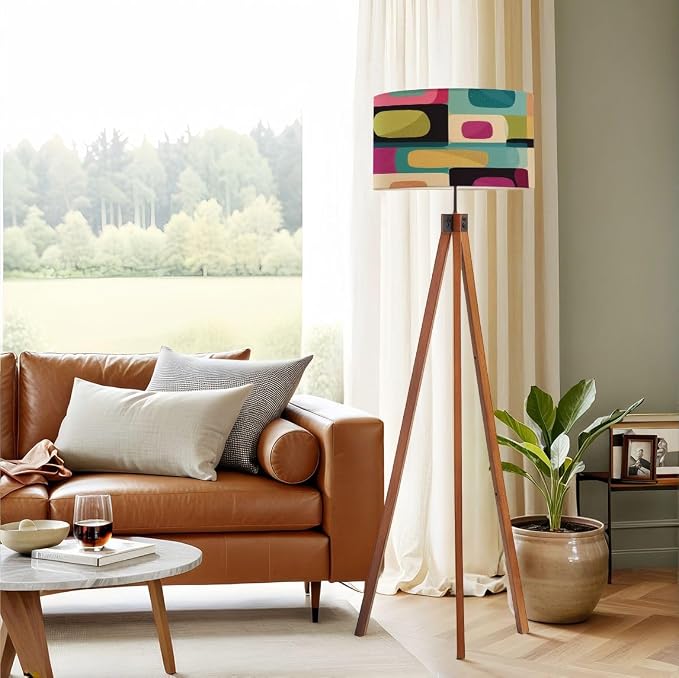Wood Tripod Floor Lamp mid Century Style Seamless Mid Century Standing Lamp Linen Shade Dimmable Modern Tall lamp Home Decor for Living Room Bedroom Office