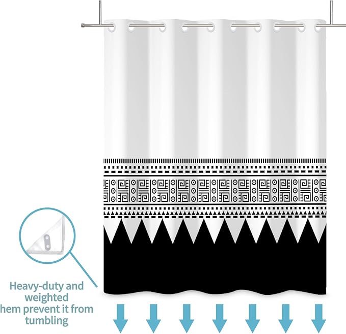Black and White Shower Curtain Snap in Liner Waterproof Fabric Shower Curtains for Bathroom Classical Pattern of Modern Black Striped Triangle Pattern Polyester Bath Curtain Sets No Hook 71x74 Inch
