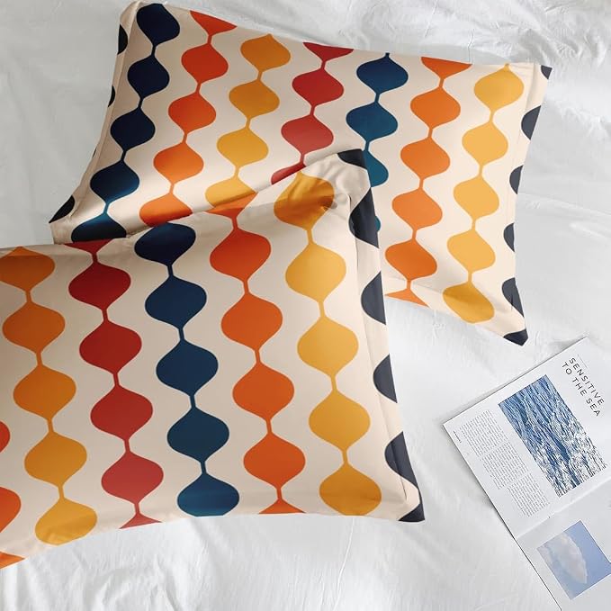 Pamnest Comforter Set Full Size, Geometric Hippie Multicolored Soft 3 Pcs Bedding for Kids and Adults, Retro Vintage 70S Comforter Set with Pillowcase, for Bedroom Bed Decor