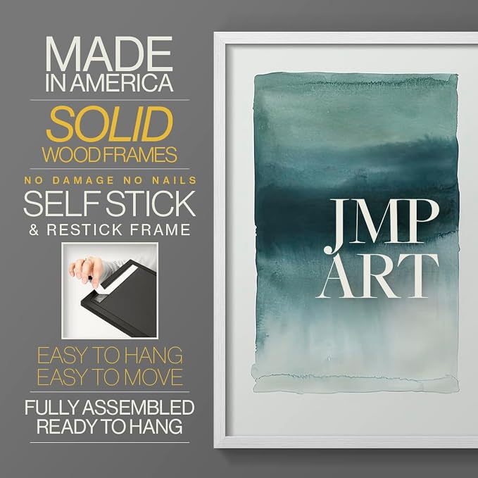 Renditions Gallery Set of 2 Peel & Stick Framed Prints, Tie Dye Abstract Wall Art, Sage Green Watercolor Horizon Wall Decor, Re-Stickable - Ready to Hang - 16"x20" - White Frame LT588