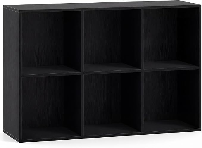 Tangkula 6-Cube Bookcase, Large Floor Standing Horizontal Bookshelf with 6 Open Shelves & 2 Anti-Tipping Kits, Home Office Wooden Storage Book Shelf for Living Room, Study (Black, 6-Cube)