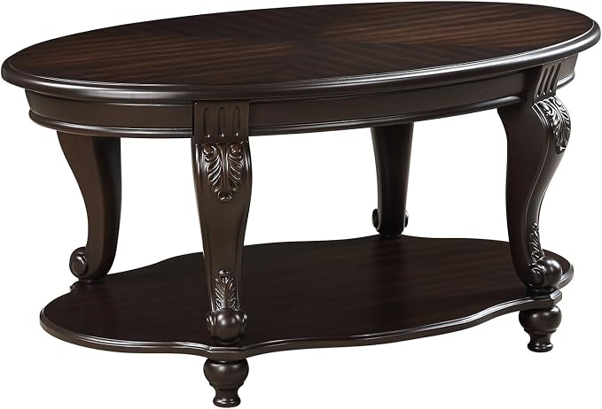 42'' Oval Wood Coffee Table for Living Room, Mid Century Farmhouse Round Coffee Tables for Apartment, Easy Assembly Traditional Coffee Table Centre Table Retro Cocktail Table, Espresso Color