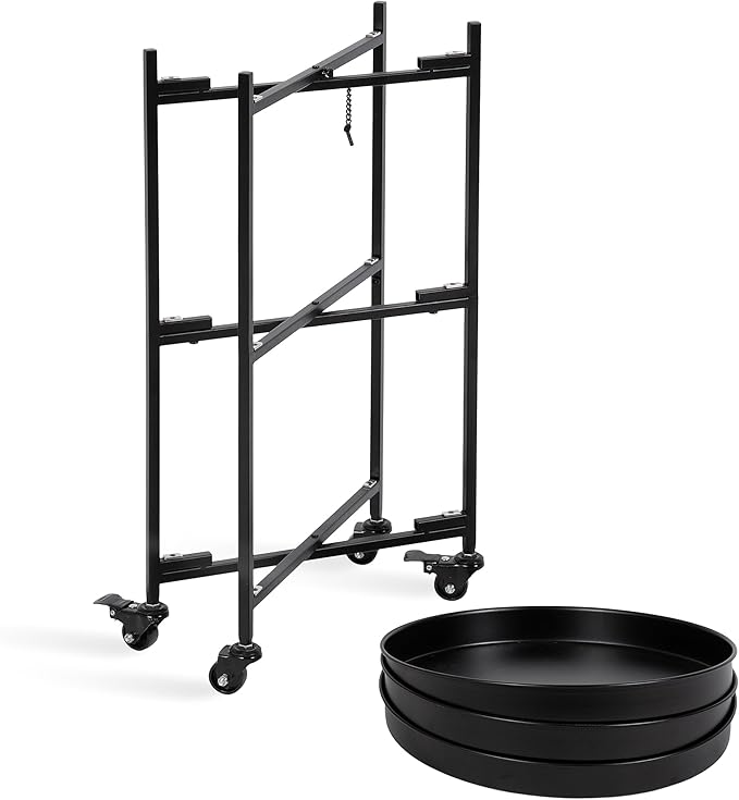 Kate and Laurel Celia Modern 3-Tier Bar Cart; 16 x 16 x 29; Black; Decorative Round Rolling Serving Cart with Lockable Wheels and Three Tiers of Storage and Display Space