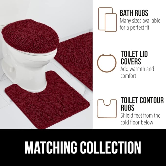 GORILLA GRIP Bath Rug Mat 60x24, Soft Absorbent Chenille, Quick Dry Microfiber Mats, Rubber Backing Washable Shower Floor Rugs, Bathmat Runner, US Designed Bathroom Home Decor Accessories Burgundy