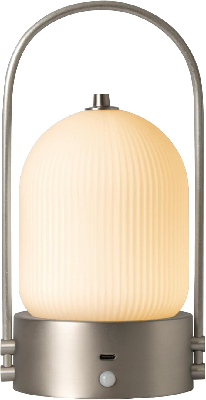 Aisilan Modern Milk Glass Bedside Table Lamp, Cordless Rechargeable Touch Control Lamp with Motion Sensor, Dimmable LED Nightstand Light for Bedroom & Home Decor, Brushed Nickel, 3W