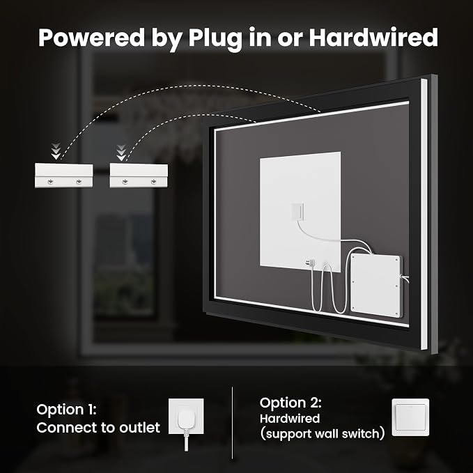 WTTY 36"X36" LED Bathroom Mirror with Black Frame, Bathroom Vanity Mirror with Lights for Wall, Front Light and Backlit, Anti-Fog, Dimmable, 3 Colors, Shatterproof, Memory, Horizontal/Vertical