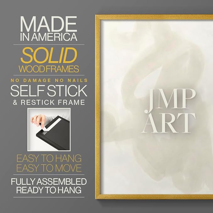 Renditions Gallery Set of 2 Peel & Stick Framed Prints, Abstract Wall Art, Beige and White Aesthetic Wall Decor, Re-Stickable - Ready to Hang - 8"x10" - GOLD Frame LT588