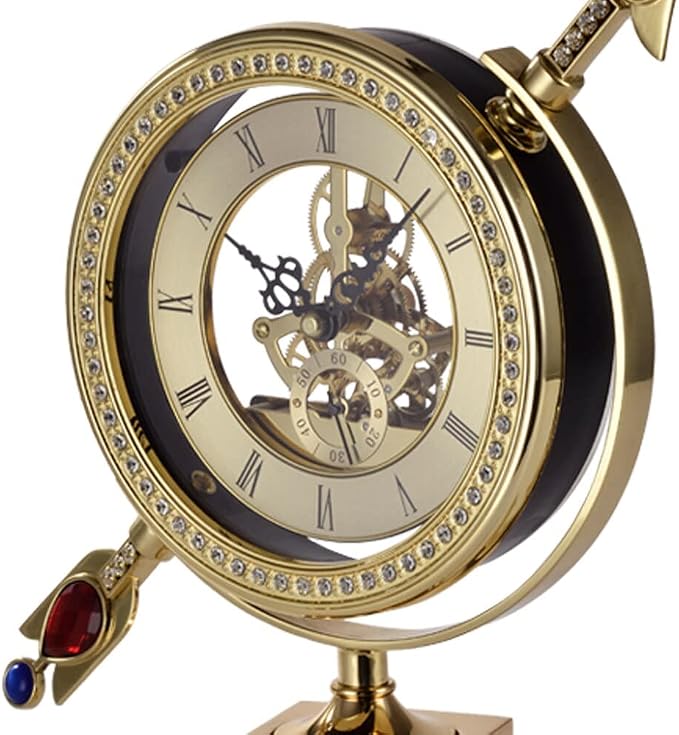Classic Golden Brass Desk Clock Arrow Retro Bedroom Table Clock Vintage Desktop Alarm Shelf Clocks Bedroom Home Decor Gift (Type a Desk Clock)
