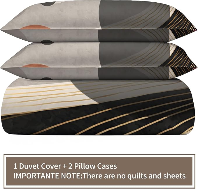 Geometric Abstract Duvet Cover King Size for Teen Women Adult, Modern Geometric Line Bedding Set 3 Piece, Minimalist Mid Century Circle Patterned Comforter Cover with Zipper, 2 Pillowcases