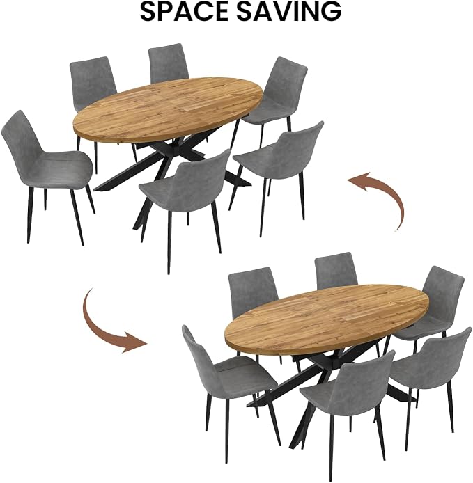 63"-78.7" Extendable Round Dining Table Set for 4, 5 Piece Mid Century Modern Oval Kitchen Table Set, Large Dining Table with 4 Dining Chairs for Living Room Space Saving(Walnut Table+4 Grey Chairs)