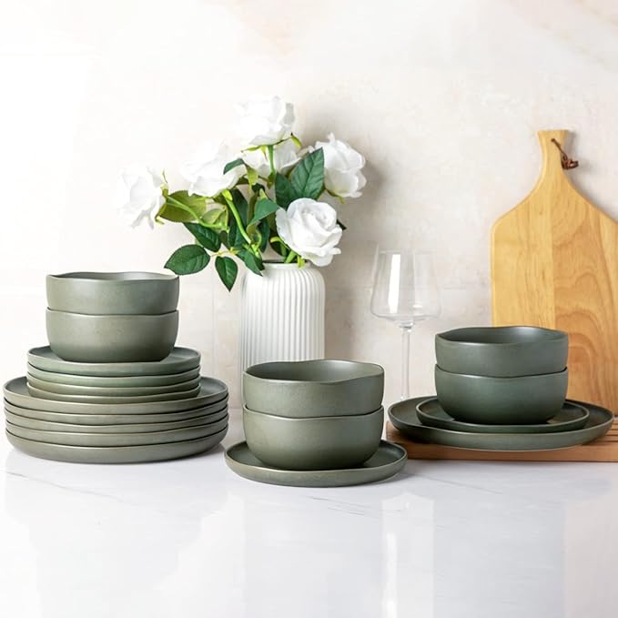 AmorArc Ceramic Dinnerware Sets, Wavy Rim Stoneware Plates and Bowls Sets,Dishwasher & Microwave & Oven Safe Dishes set, Service for 6 (18pc)