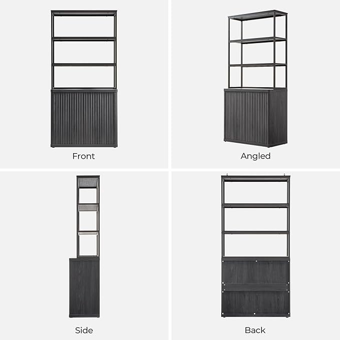 SICOTAS Book Shelf Fluted Bookshelf 71" Tall Bookcase with Doors Storage 5 Tier Mid Century Modern Bookshelves Large Shelves Metal Book Cases for Living Room Office Bedroom Kitchen Library (Black)