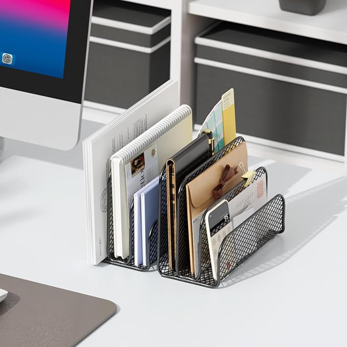 gianotter Mail Organizer Countertop, Book Shelf,Metal File Holder with 3-Slot, Book Shelf, Bill Organizer for Office Receipts and Letter Paper Storage (Black)
