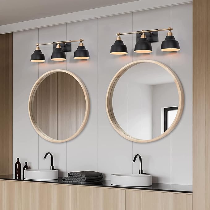 LYYYXGYP Round Wood Mirror 24 Inch Farmhouse Wall Mirror Wooden Framed Circle Mirror for Bathroom Vanity Living Room Bedroom
