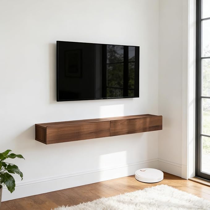 Floating Solid Wood Console Table, 47'' Wall Mounted Narrow Entryway Table with Storage Shelf, Modern Couch Shelves Small Entry Way Tables for Entryway, Front Hall, Hallway (Walnut, 47.24IN)