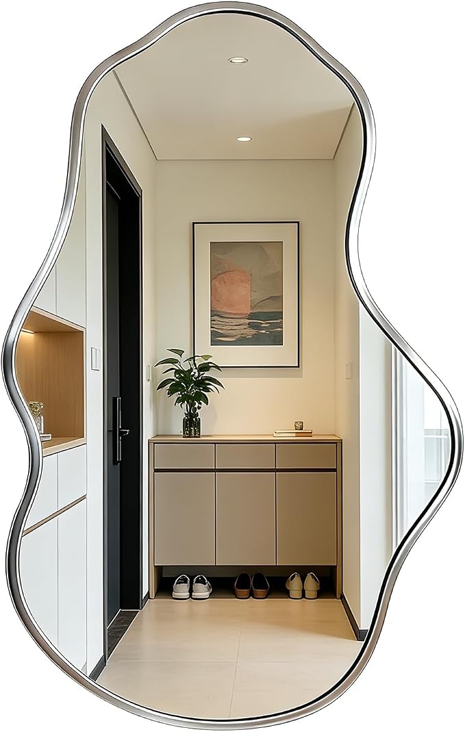 Irregular Wall Mirror Asymmetrical Mirror,18.5''x30'' Silver Mirror for Bathroom Bedroom Living Room Entryway, Decorative Modern Mirror,Wall Mouted(Silver