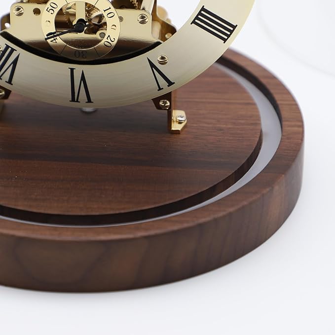 Adventurers Black Walnut Solid Wood,Classical,Mechanical Gear Clock with Glow-in-The-Dark Lights,Suitable for Room Decoration,with Light-Controlled and Voice-Activated Function (Golden)